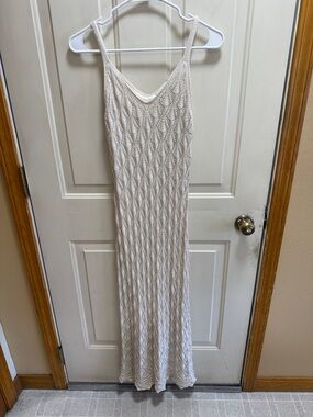Freshman 1996 Cream Spaghetti Strap Crochet Lined Maxi Slip Dress